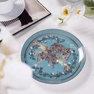 Brand New CB2 Loki Turquoise Tiger Dessert Plate Discontinued Housewarming Gift